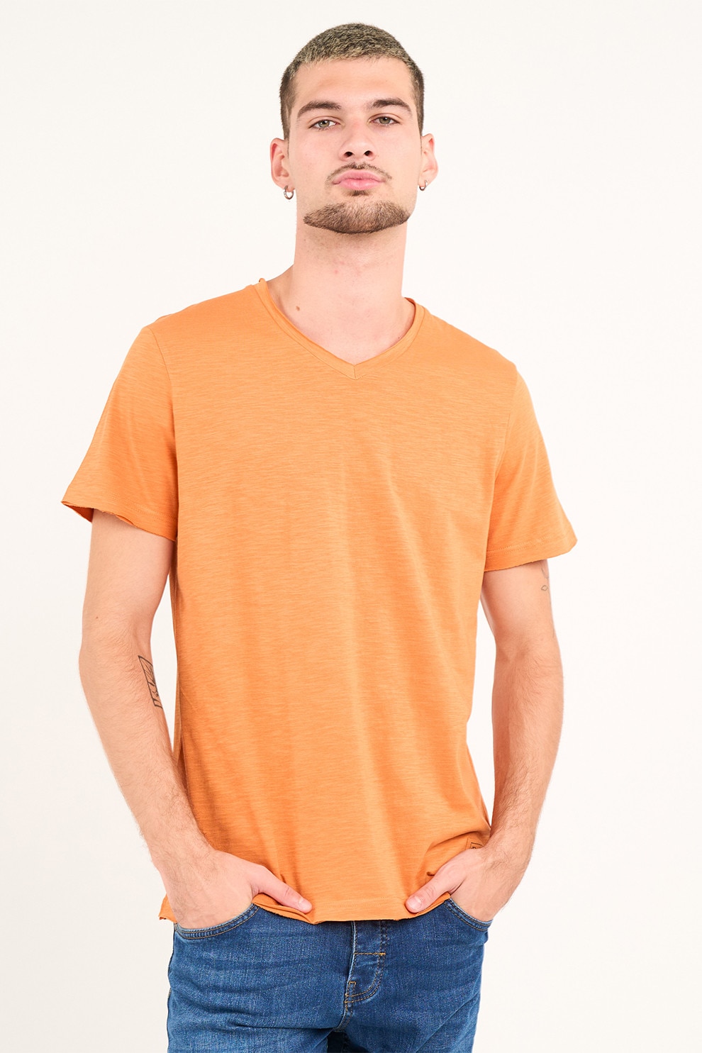 Lee Cooper, Tricou uni cu decolteu in V, Portocaliu pal, 2XL