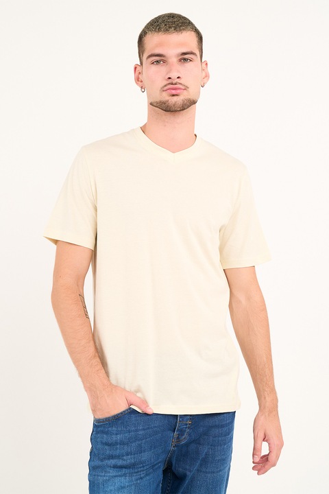 KVL by KENVELO, Tricou uni cu decolteu in V, Galben pal