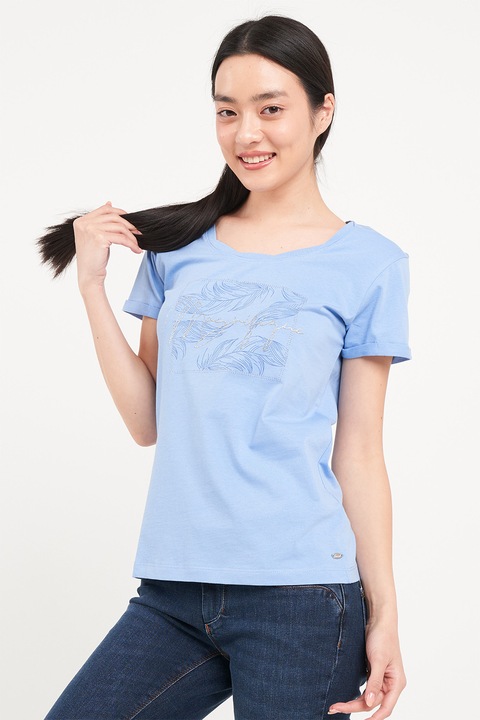 TIMEOUT, Tricou cu imprimeu si decolteu rotund, Albastru pastel, XS