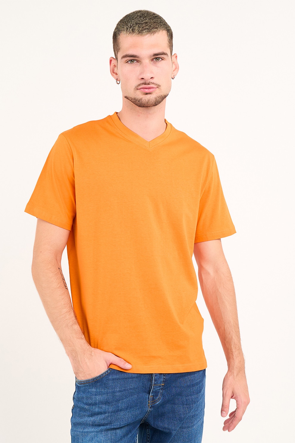 KVL by KENVELO, Tricou uni cu decolteu in V, Portocaliu pal, 2XL