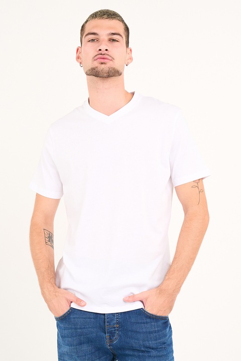 KVL by KENVELO, Tricou uni cu decolteu in V, Alb optic