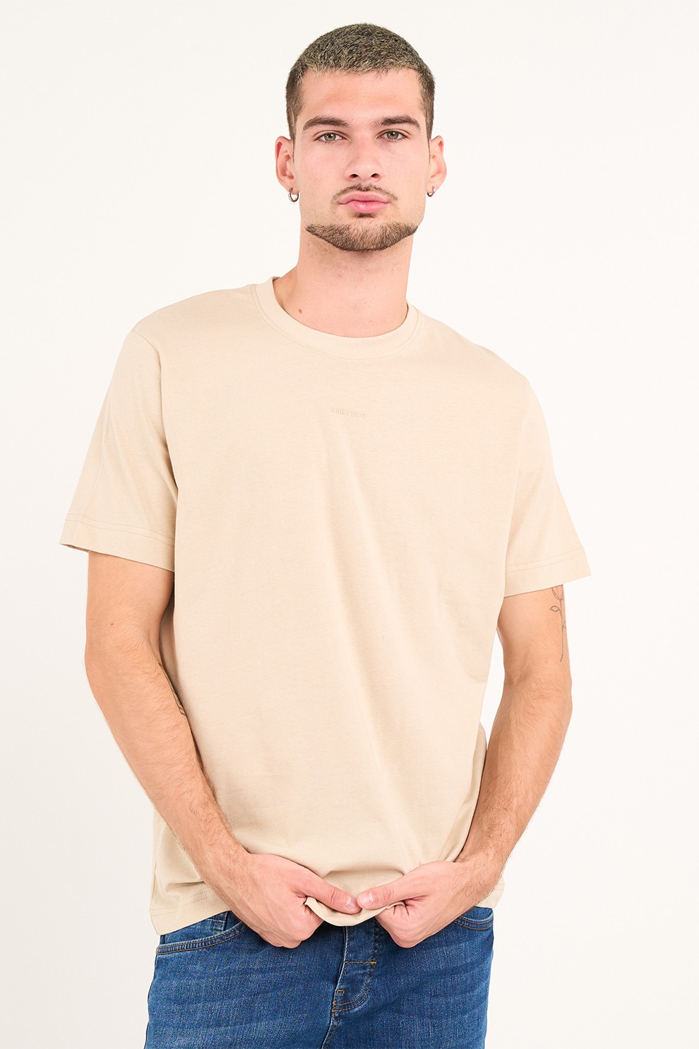 KVL by KENVELO, Tricou lejer cu model uni, Maro nisip, L