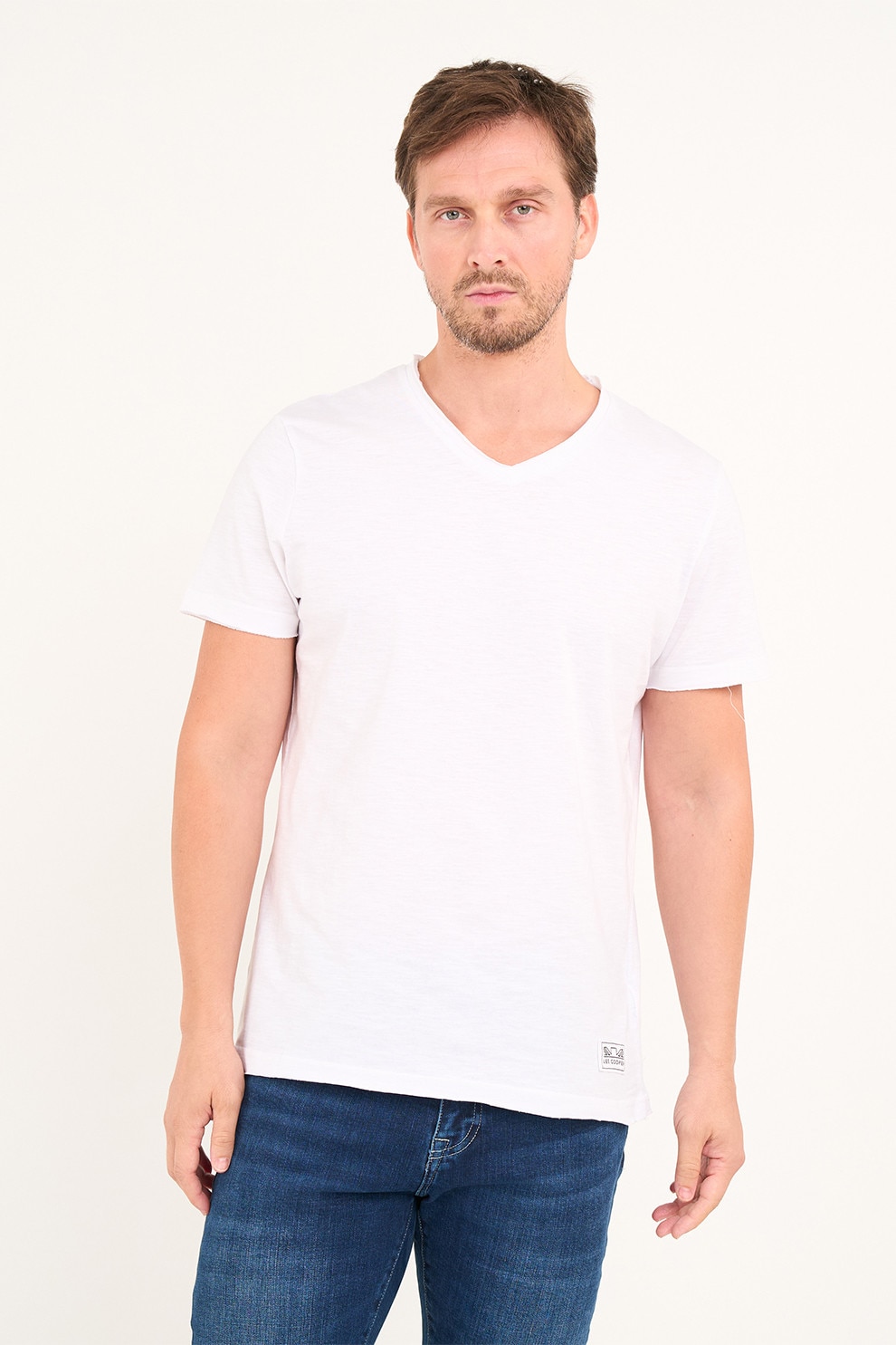 Lee Cooper, Tricou uni cu decolteu in V, Alb optic, XL