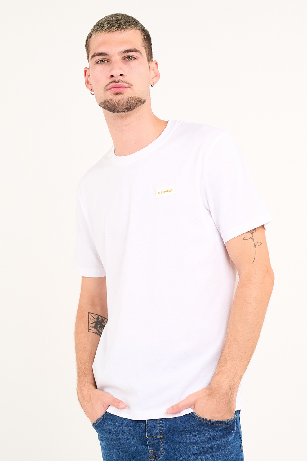 KVL by KENVELO, Tricou din bumbac cu decolteu la baza gatului, Alb optic, XL