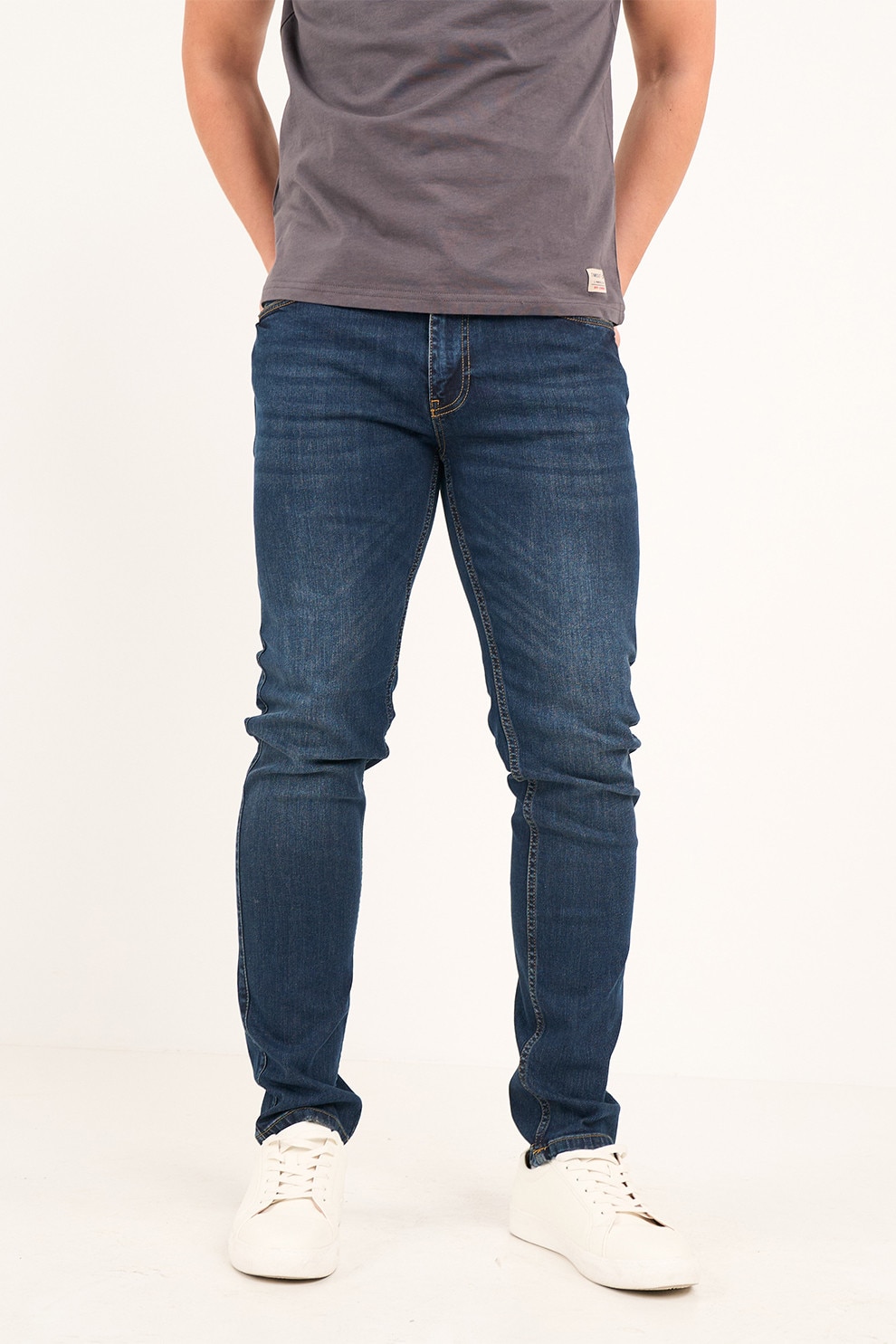 TIMEOUT, Blugi skinny cu aspect decolorat, Albastru inchis, W34-L34