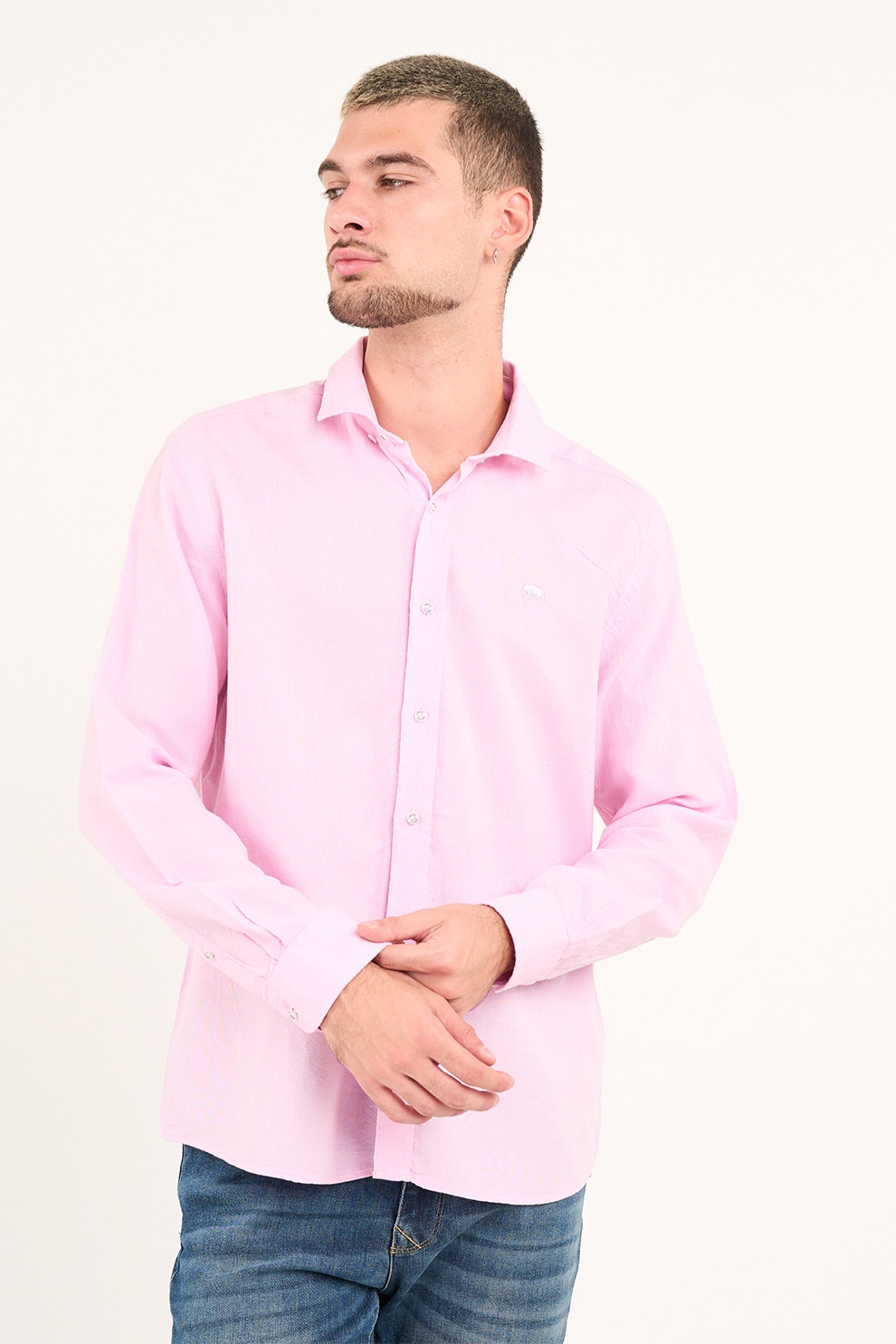 TIMEOUT, Camasa uni din bumbac cu guler clasic, Roz pastel, M