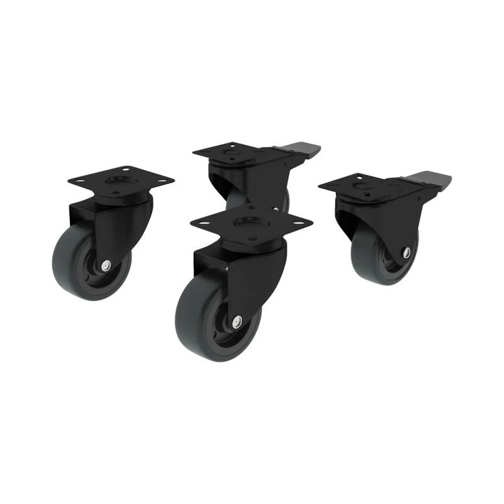 Set 4 Roti Pivotante cu Flansa si 2 Frane Negru 75mm 60kg Shopiens