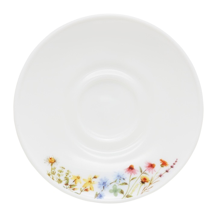 Farfurioara suport ceasca 14cm, sticla opal, model floral, AMBITION Bloom
