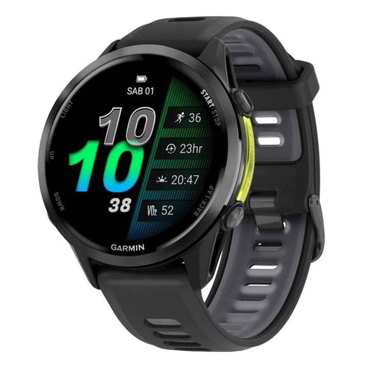 Smartwatch Garmin Forerunner 970 - ceas multisport cu GPS si AMOLED - negru Carbon Gray DLC Titanium with Black Case and Black Translucent Whitestone Band