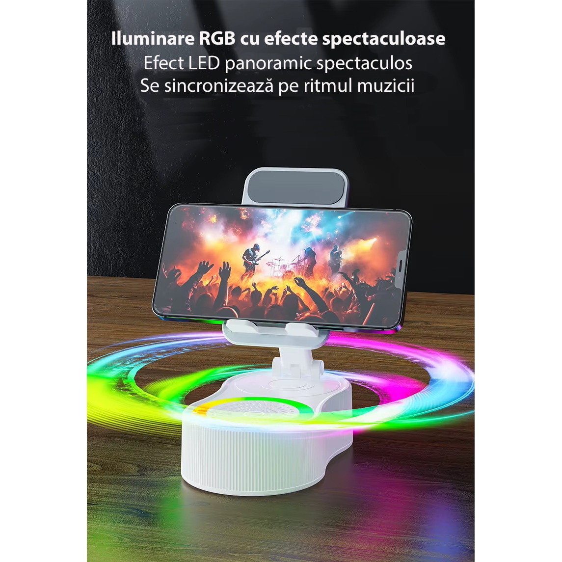 Suport Telefon & Tableta cu Boxa Bluetooth 5.3, Iluminare RGB, Power ...