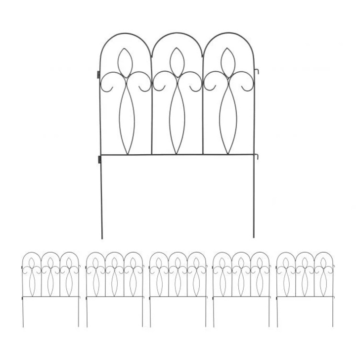 Декоративна метална ограда Northix, комплект от 6 части, черна, 85x66,5x6см