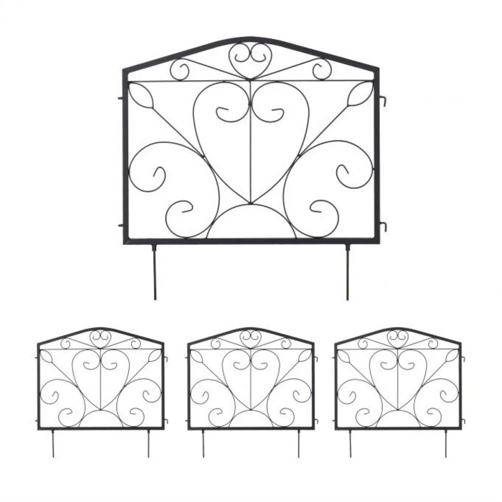 Декоративна ограда, Northio, черна, 4 части, 63x51, 5x7, 2см