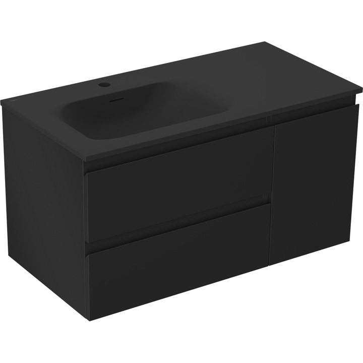Mexen Orio dulap baie 90 cm cu lavoar Vela stanga, 2S, 1D, negru mat - 91A13-09047-3-BBFFF71-W23L71