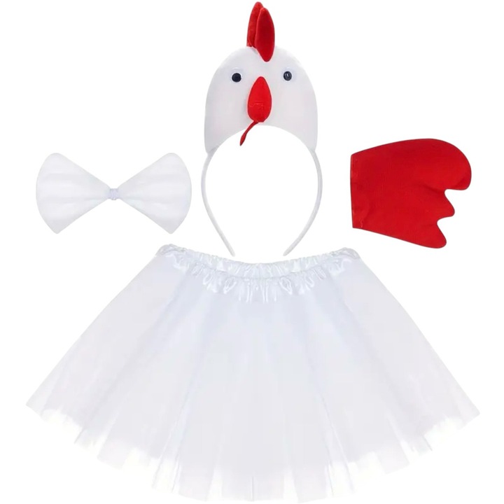 Set 4 piese costum cocos, tutu, bentita, coada, papion, alb, marime universala