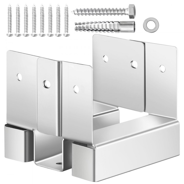 Set 10 Suporturi Metalice pentru Stalpi de Lemn, pentru Beton, Dimensiune Interioara 8.96 x 9.04 cm, Argintiu