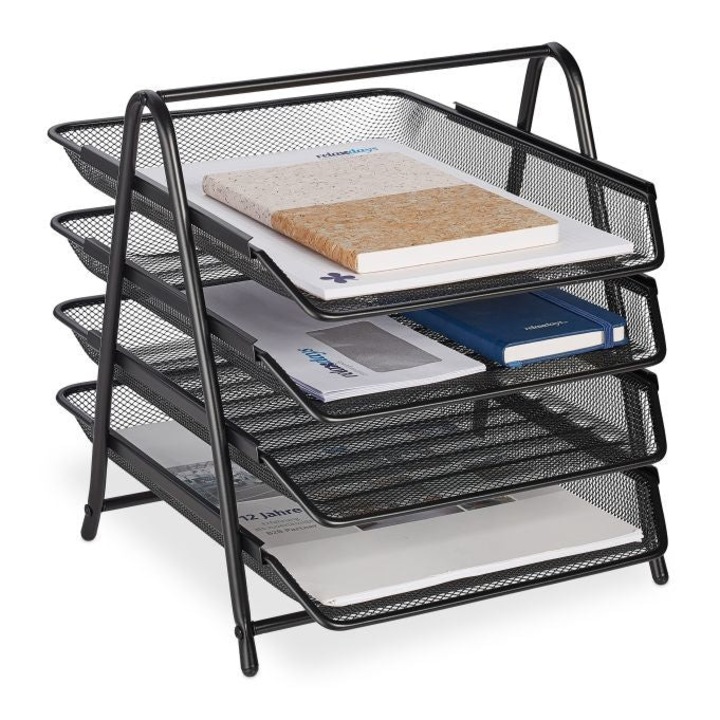 Тава за документи B2X, 4 отделения, черна, 36.5x28x7см