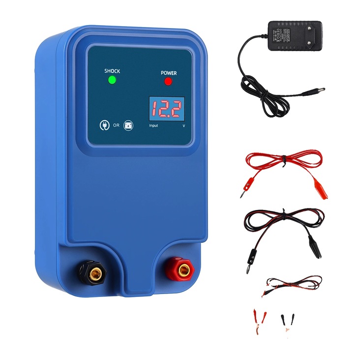 Energizor gard electric pentru animale, utilizare eficienta a energiei, albastru, dimensiuni compacte