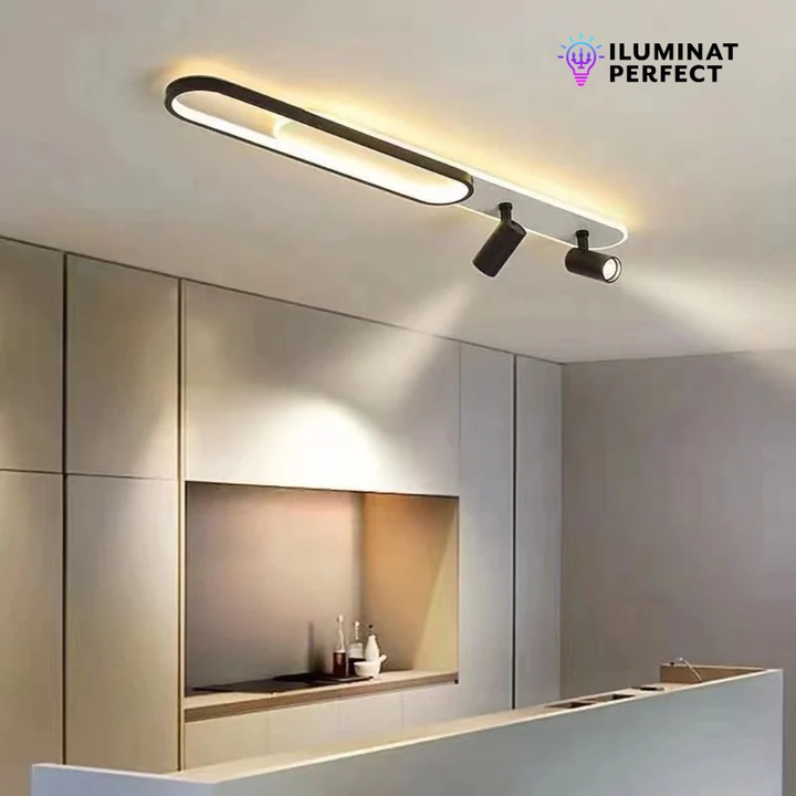 Lustra LED Carla 85 W, Cu Telecomanda, Dimabila, Negru, 100x13x12 Cm