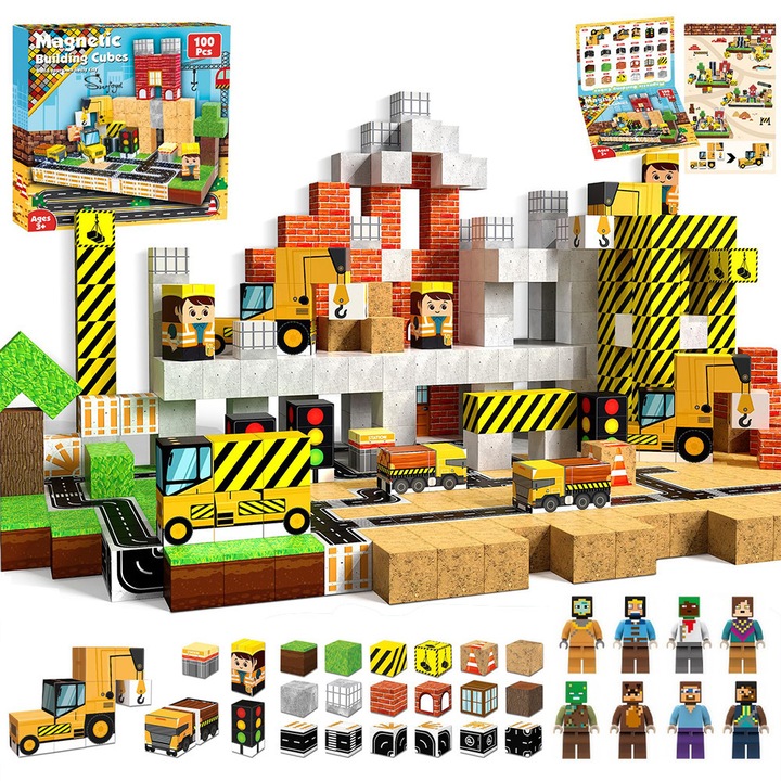 Set de constructie 108PCS, SWJOYOL, cuburi magnetice, 22x3x20cm, pentru baieti