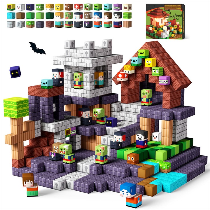 Set de constructie 100PCS, SWJOYOL, Cuburi magnetice multicolore, 24x14x4cm