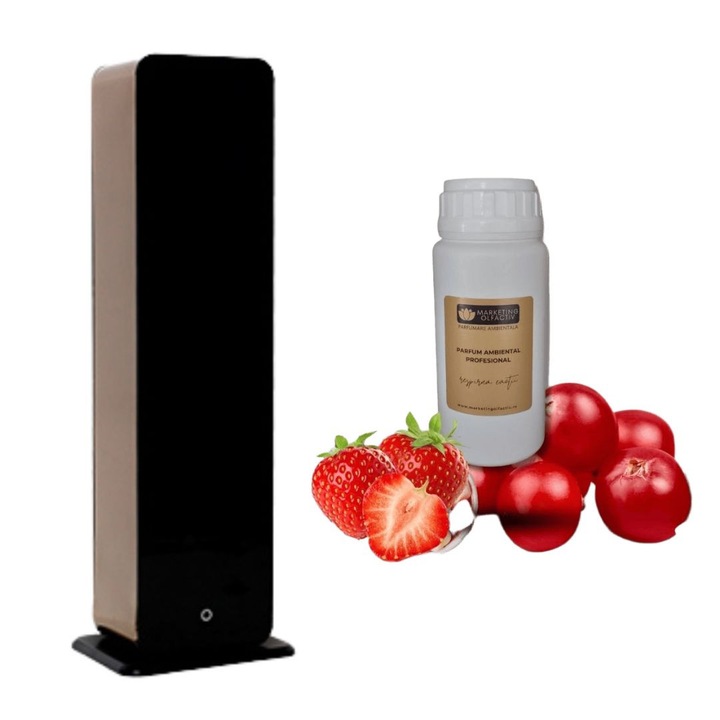 Set Luxury L Tower Auriu (rezervor 1000 ml) + Parfum Party Life (Marshmallow) 500 ml – difuzor profesional, atomizare la rece, Bluetooth, design premium pentru suprafete mari