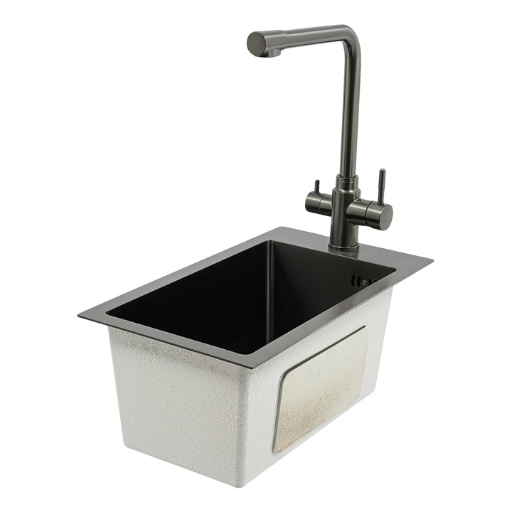 Chiuveta bucatarie, o singura cuva, otel inoxidabil, negru, 50x28x21cm