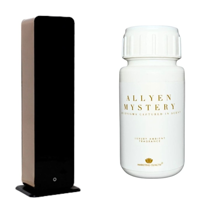 Set Luxury L Tower Auriu (rezervor 1000 ml) + Parfum Allyen Mystery 500 ml – difuzor profesional, atomizare la rece, Bluetooth, design premium pentru suprafete mari