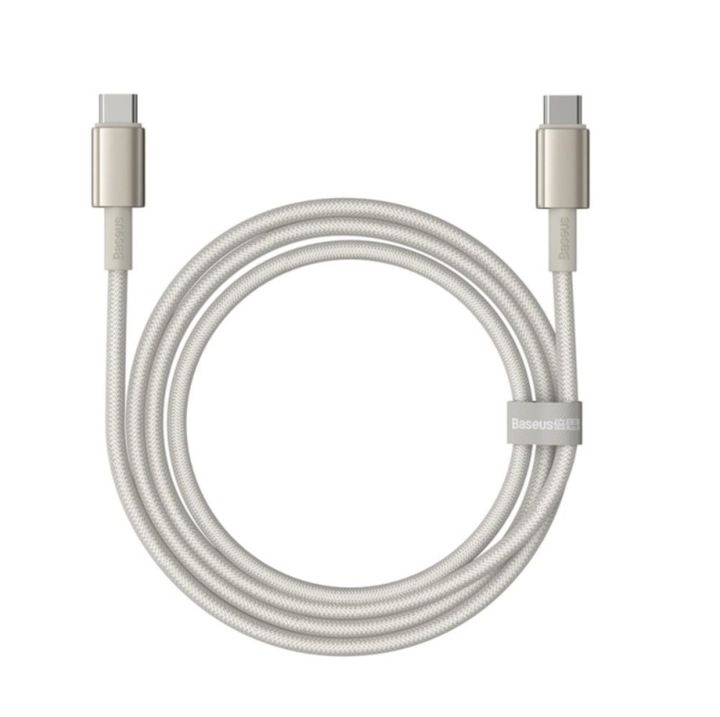 Baseus töltő- és adatkábel, USB-C - USB-C csatlakozó, Tungsten Gold, 100W, 2 m hosszú, textil, arany