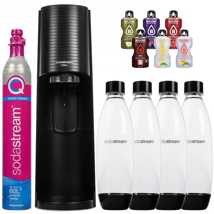 Szódagép szett SodaStream Terra Black + Palack 4 db, Fekete, 1L+ Bolero