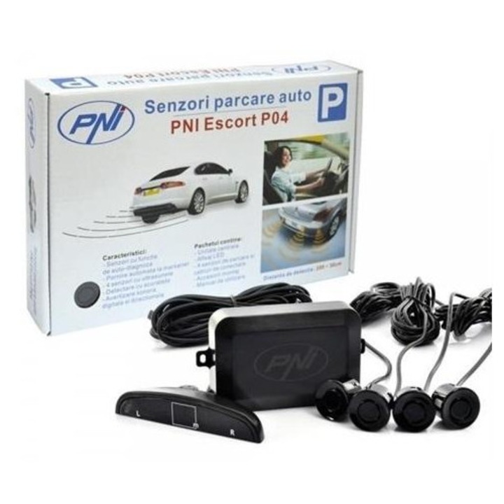 Set cu 4 senzori de parcare spate PNI Escort P04, cod 8012874, cu afisaj ergonomic si avertizare luminoasa si sonora