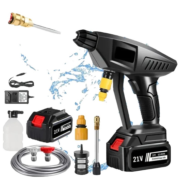 Aparat spalat cu presiune, 60 bar, volum de apa ajustabil, 30000mAh, alimentat cu baterie