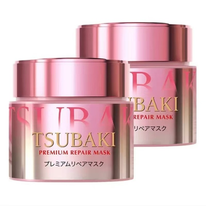 Masca de par Tsubaki Repair, set de doua piese, hidratare puternica, protectie profunda, roz, 230g