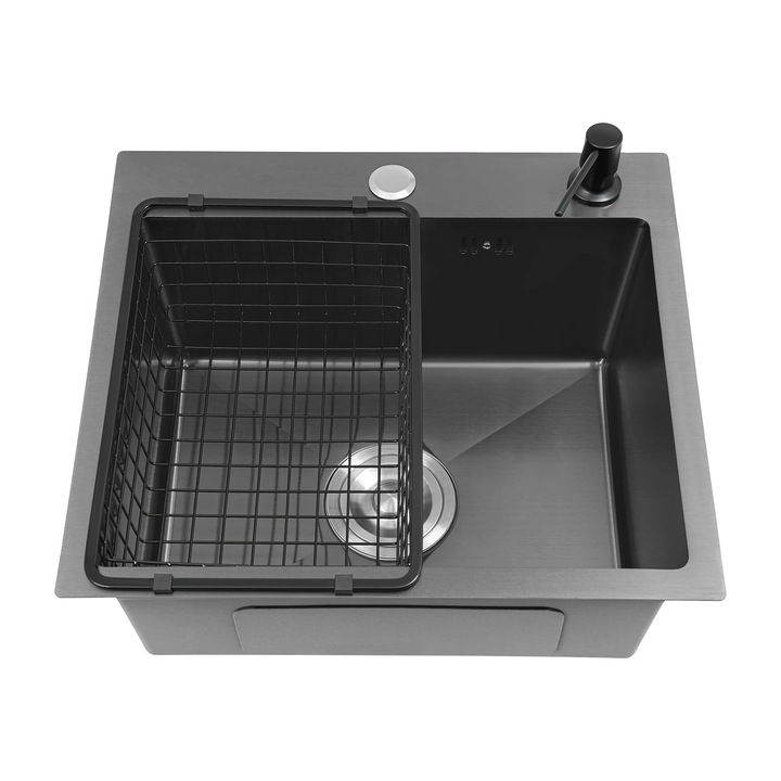 Chiuveta bucatarie, inox 201, montare superioara/incastrata/submontata, neagra, 45x40x20cm