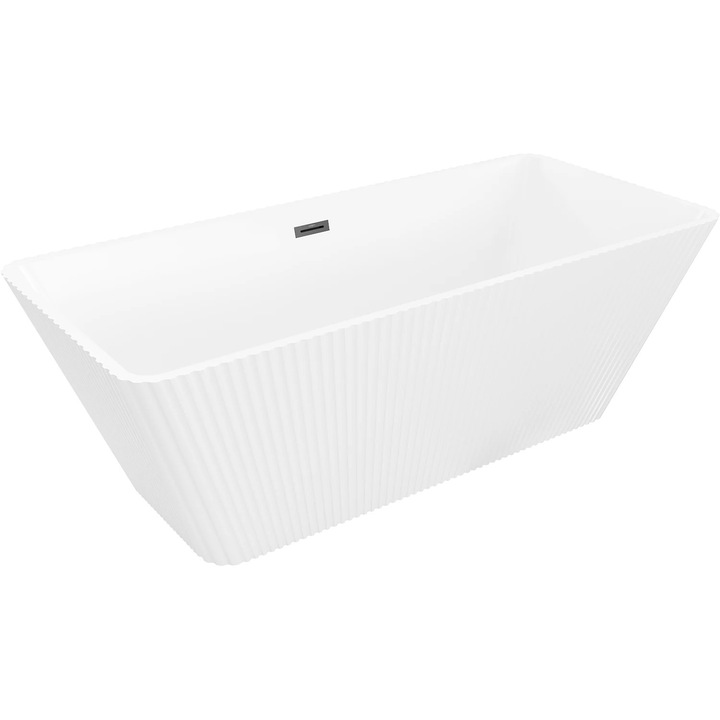 Mexen Tava cada independenta cu caneluri 170 x 75 cm, alba, preaplin negru - 52851707500-70