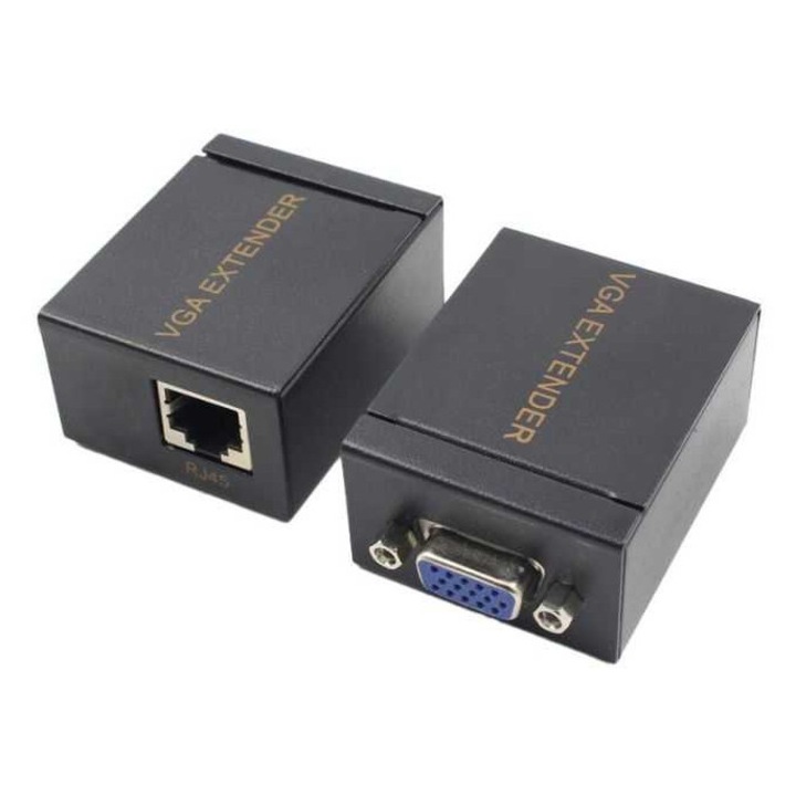 VGA hosszabbító adapter készlet RJ45 CAT5/6/7 kábellel, max. 60m, 1080P, 2db/készlet