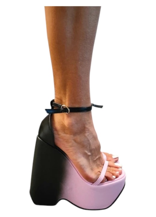 Sandale Dama EGO Manchester Roz Airbrushed, Piele Ecologica, Platforma 6 cm, Toc 16 cm, Marimea 39 EU