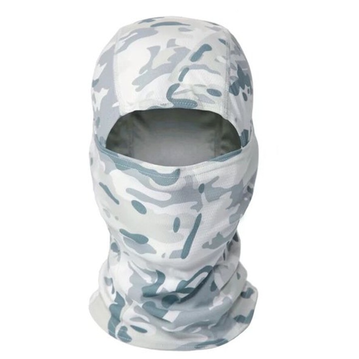 Cagula Tactica Balaclava, Alb Camuflaj, 6in1 Multifunctionala, cu Uscare Rapida, HIPOLAR
