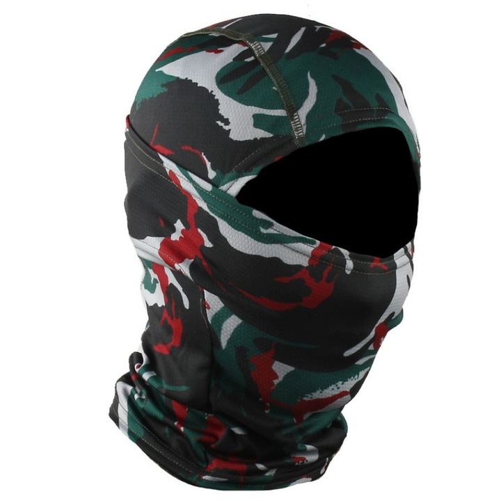 Cagula Tactica Balaclava, Camuflaj Verde Rosu, 6in1 Multifunctionala, cu Uscare Rapida, HIPOLAR