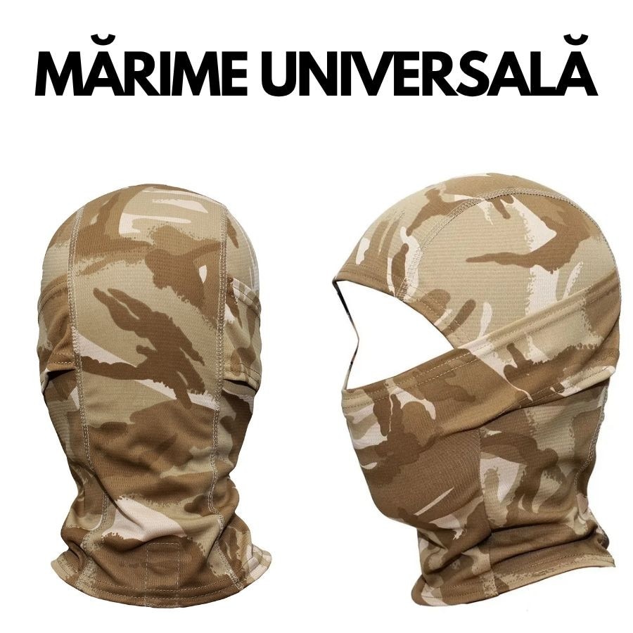 Cagula Tactica Balaclava, Camuflaj Desert, 6in1 Multifunctionala, cu ...