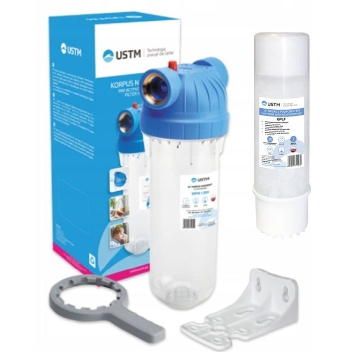 Set dedurizator de apă cu cristale de polifosfat pentru boiler 10" cu racord de 1/2" USTM