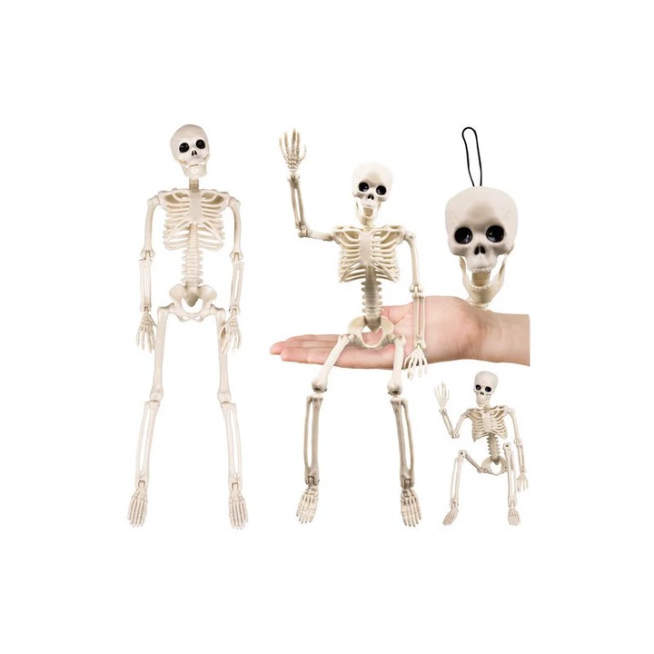 Decoratiune Halloween, schelet suspendat, oase mobile, inaltime 40 cm, alb