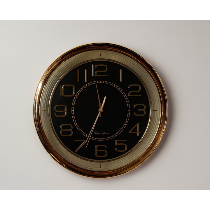 Ceas Perete Magic Time Rivaro, cadran negru, cifre aurii, 42cm, design elegant