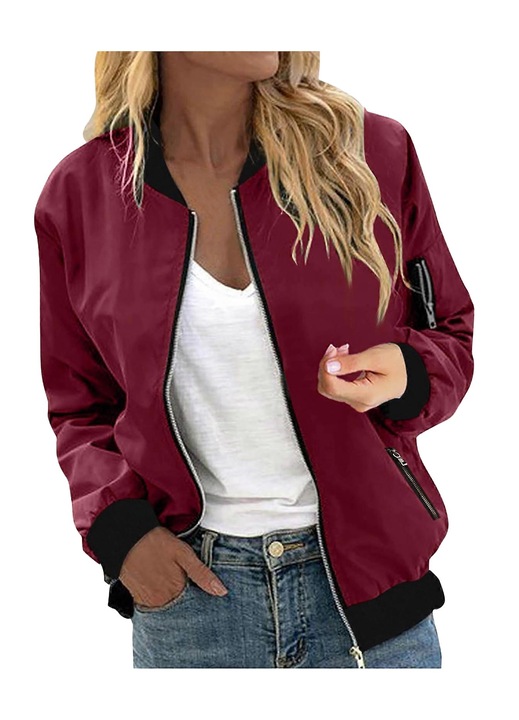 Jacheta femei, poliester/elastan, Rosu/Negru