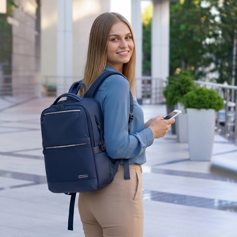 Rucsac dama laptop 14L cu 13 buzunare, elegant, bleumarin si impermeabil Chantria CB00766blue