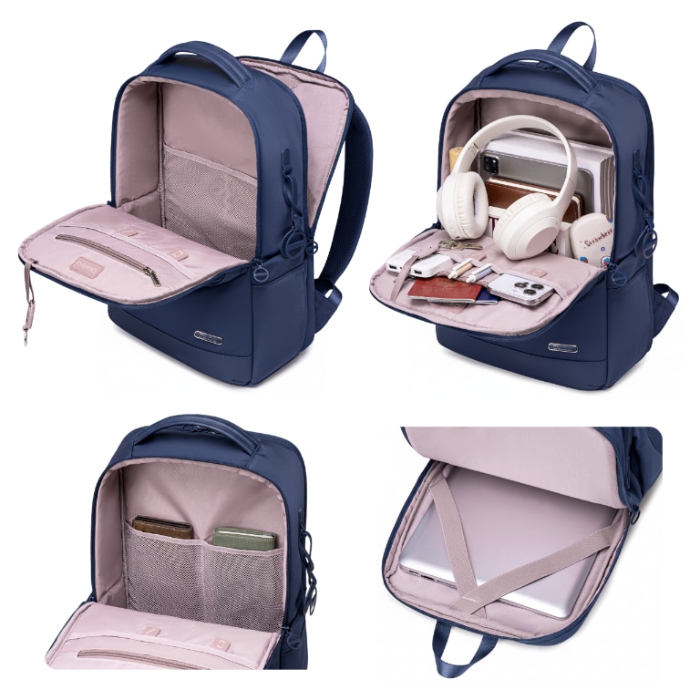 Rucsac dama laptop 14L cu 13 buzunare, elegant, bleumarin si impermeabil Chantria CB00766blue