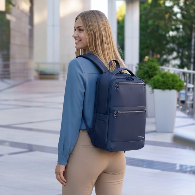 Rucsac dama laptop 14L cu 13 buzunare, elegant, bleumarin si impermeabil Chantria CB00766blue