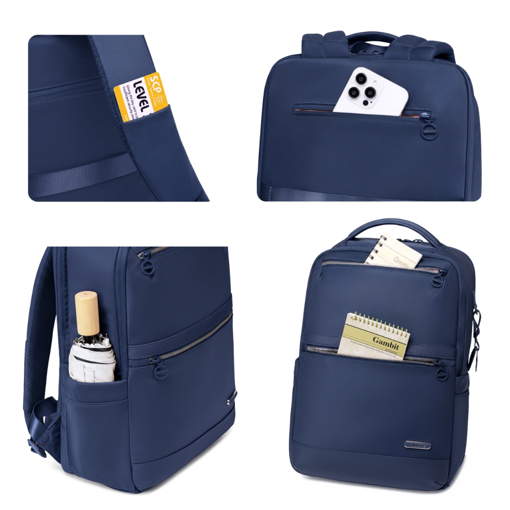 Rucsac dama laptop 14L cu 13 buzunare, elegant, bleumarin si impermeabil Chantria CB00766blue
