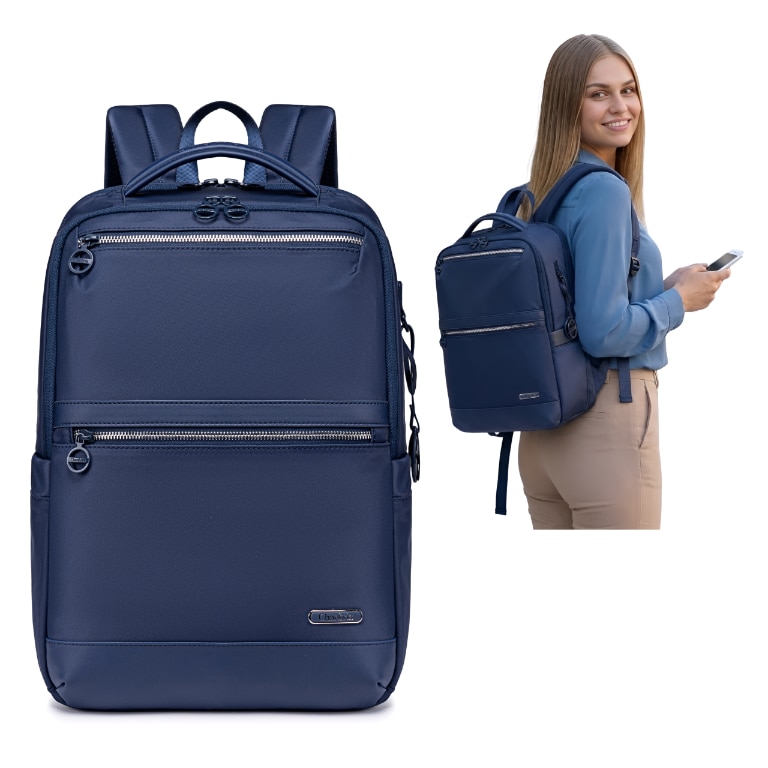 Rucsac dama laptop 14L cu 13 buzunare, elegant, bleumarin si impermeabil Chantria CB00766blue
