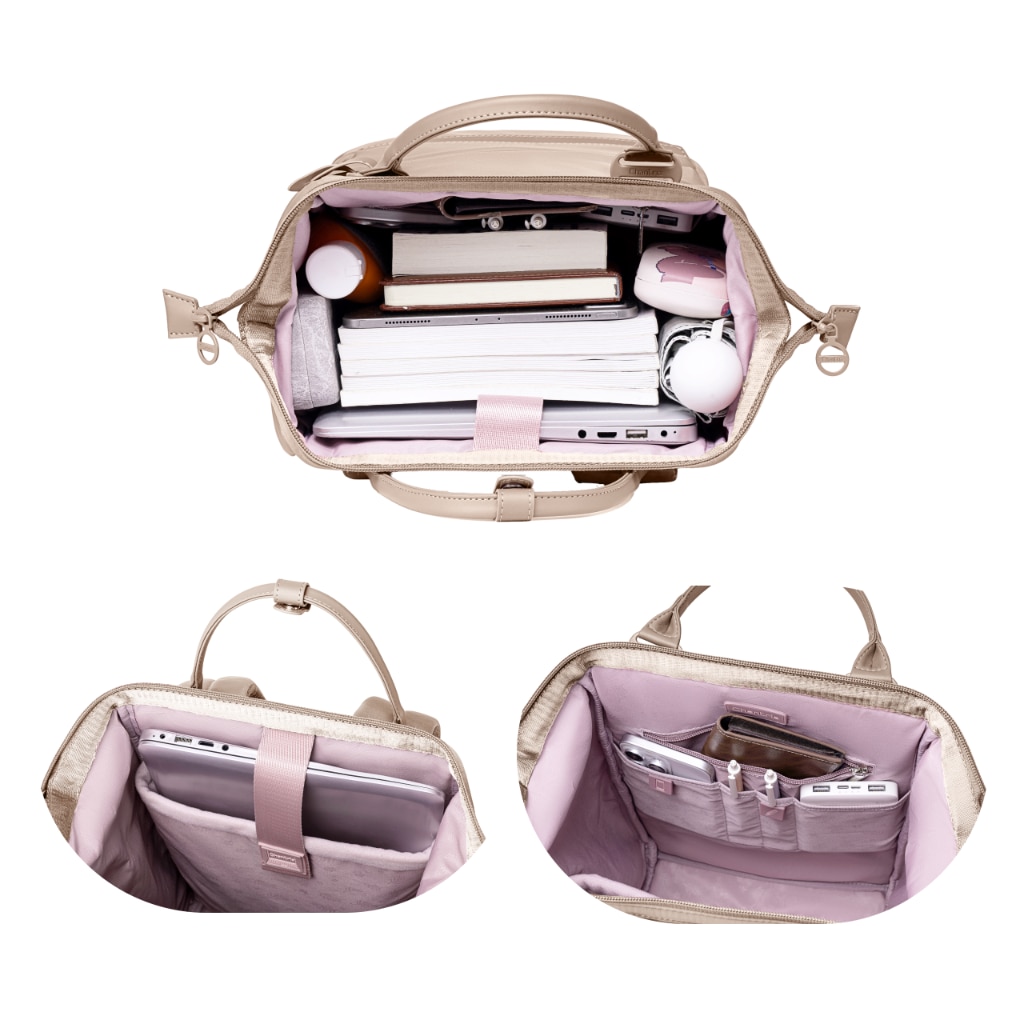 Rucsac dama laptop 16L cu 13 buzunare, elegant, bej si impermeabil Chantria CB00788khaki