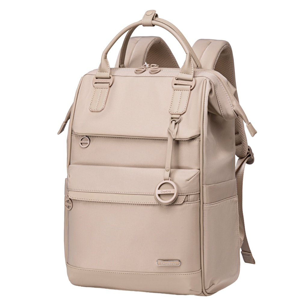 Rucsac dama laptop 16L cu 13 buzunare, elegant, bej si impermeabil Chantria CB00788khaki